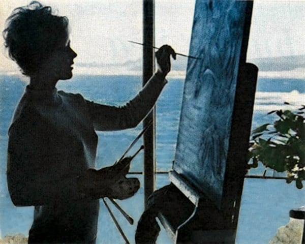 Kim Novak painting at her home in Carmel, California