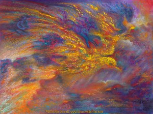 "In the Canyons of My Mind," Original Painting of a dreamscape in pastel over watercolor in intense, vibrant colors by Kim Novak