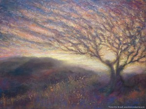 "They Danced till Dawn," Original Painting of two trees dancing on a hillside in pastel over watercolor by Kim Novak. Copyright 2014 Kim Novak. All rights reserved.