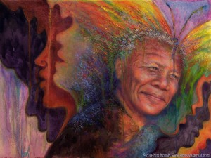 "Transformation - Nelson Mandela" original painting of Nelson Mandela in pastel over watercolor by artist Kim Novak. Copyright 2014 Kim Novak. All rights reserved.