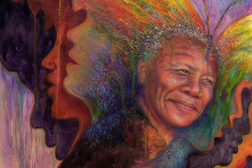 "Transformation - Nelson Mandela" original painting of Nelson Mandela in pastel over watercolor by artist Kim Novak. Copyright 2014 Kim Novak. All rights reserved.