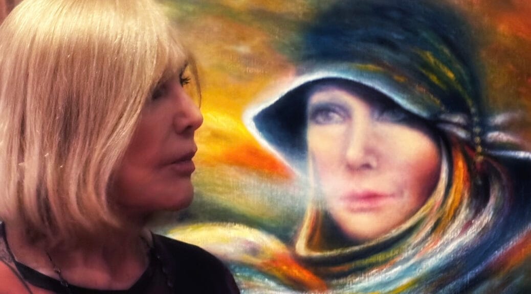 Image of Kim Novak with a painting of herself in the background. Photo Credit: Linda Solomon